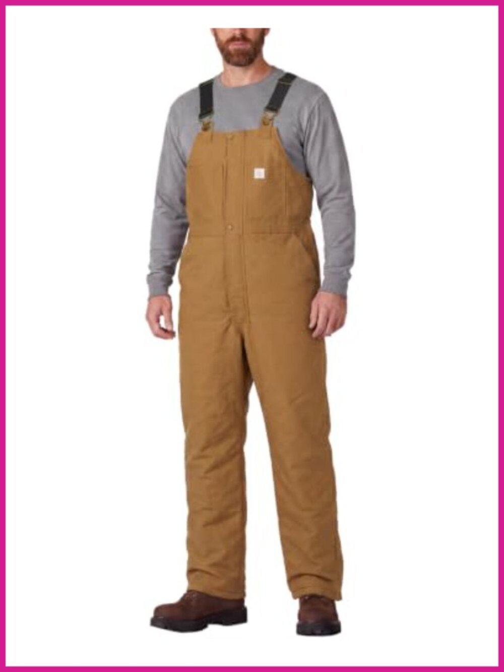 Men's Insulated Bib Overalls Duck Canvas Water Resistant Loose Fit Workwear